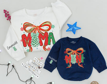 Mama and Me Christmas Tree Bow Sweatshirt Cozy Tis the Season Matching Family Outfit Custom Xmas Gift