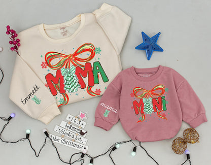 Mama and Me Christmas Tree Bow Sweatshirt Cozy Tis the Season Matching Family Outfit Custom Xmas Gift