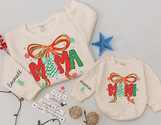 Mama and Me Christmas Tree Bow Sweatshirt Cozy Tis the Season Matching Family Outfit Custom Xmas Gift