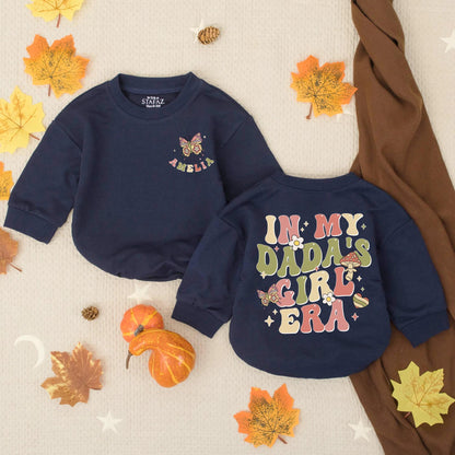 Custom Retro In My Dada's Girl Era Bubble Romper Groovy Baby Girl Outfit Pink Green Yellow Daddy's Girl Toddler Mushroom Flower Heart Design