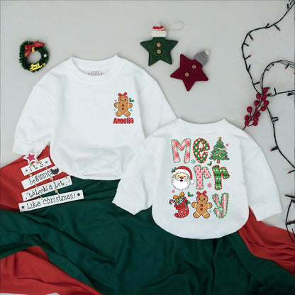Personalized Preppy Merry Christmas Bubble Romper Baby's First Holiday Outfit Retro Vintage Infant Bodysuit Unique Gift Idea