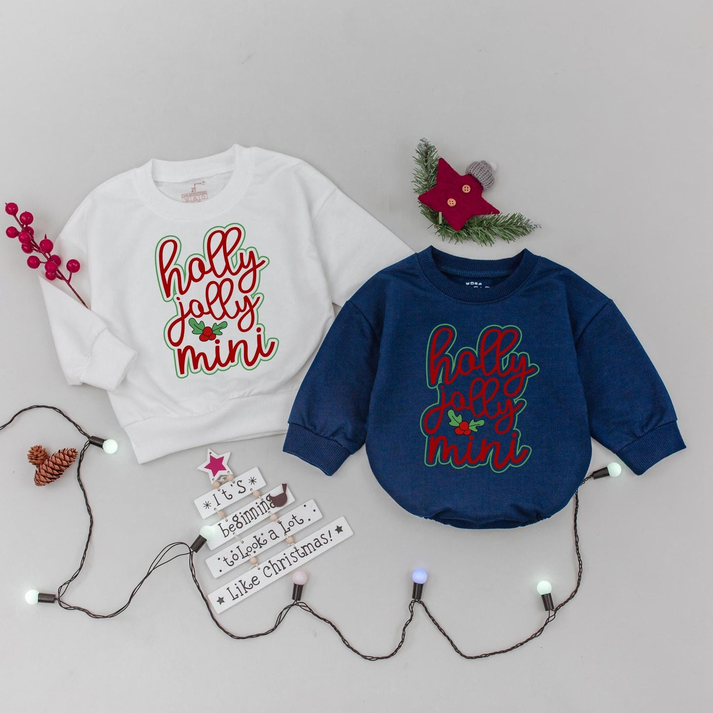 Holly Jolly Mama and Mini Matching Christmas Sweatshirts, Festive Mommy and Me Holiday Outfit, Personalized Sleeve, Cute Family Xmas Gift, Red & Green 139 chars