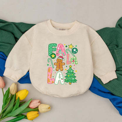 Fa La La Christmas Romper Baby Girl Outfit First Christmas Bodysuit Preppy Holiday Newborn Clothes Gingerbread Man Tree Pink Green 133 char