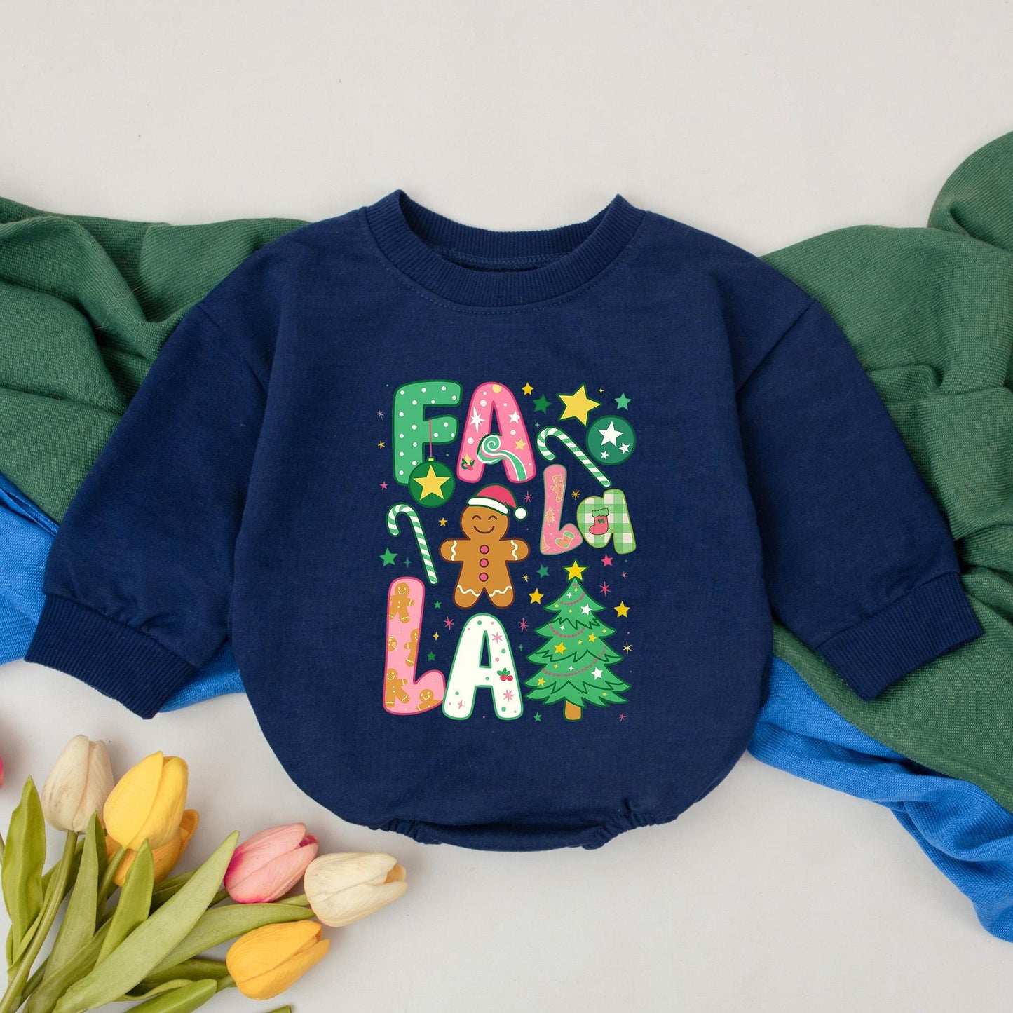 Fa La La Christmas Romper Baby Girl Outfit First Christmas Bodysuit Preppy Holiday Newborn Clothes Gingerbread Man Tree Pink Green 133 char