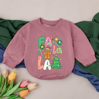 Fa La La Christmas Romper Baby Girl Outfit First Christmas Bodysuit Preppy Holiday Newborn Clothes Gingerbread Man Tree Pink Green 133 char