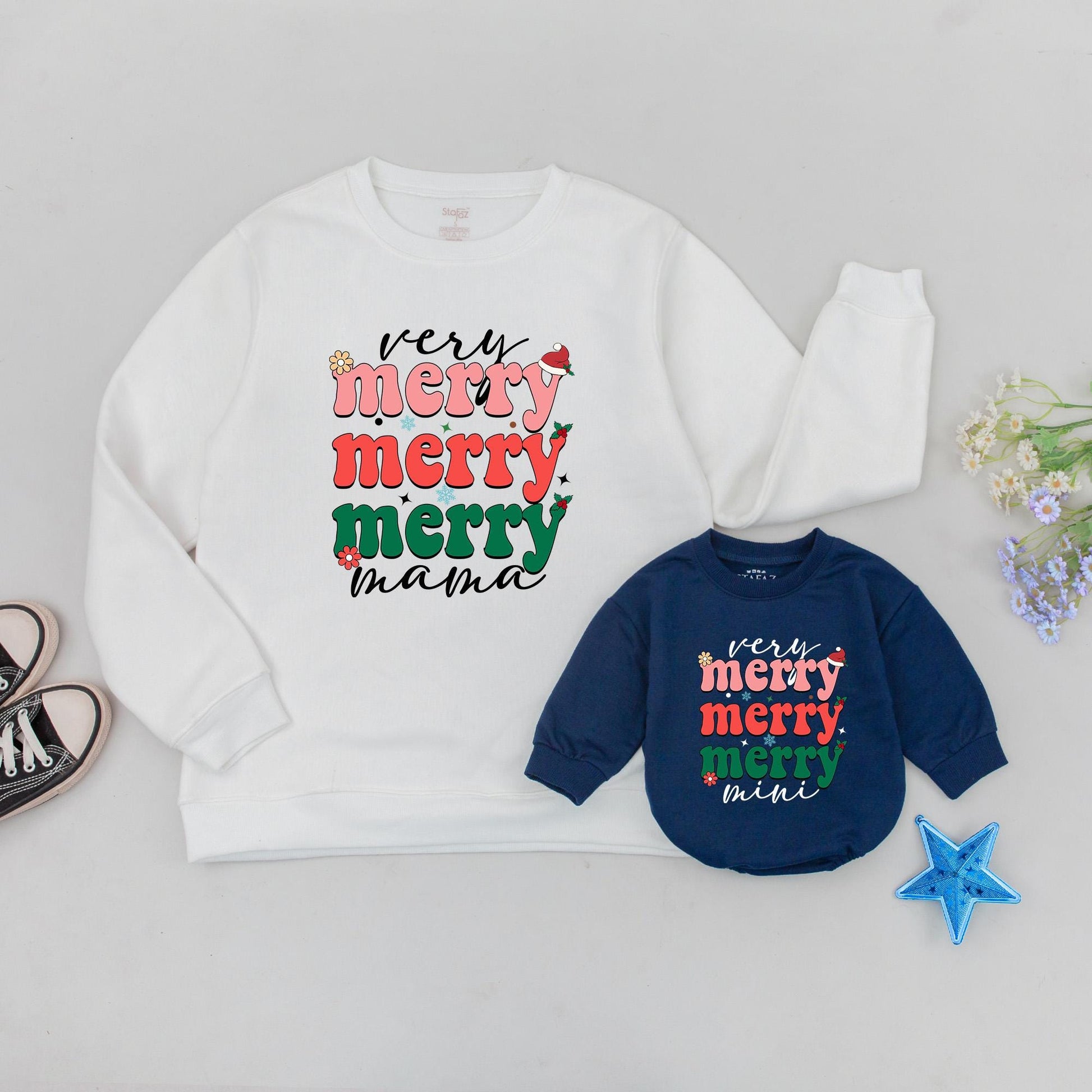 Very Merry Mama Sweatshirt Retro Christmas Family Matching Outfits, Personalized Dada Mini, Vintage Holiday Crewneck, Pink Red Green Text Sweaters