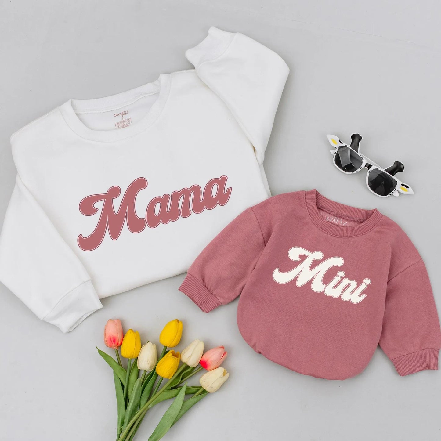 Mama Mini Matching Shirts Bold Retro Style Mommy and Me Outfit for a clean modern look perfect New Mom Gift Mother's Day