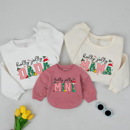 Holly Jolly Mama Dada Mini Matching Family Christmas Sweaters Festive Candy Cane & Tree Design Cozy Xmas Outfits