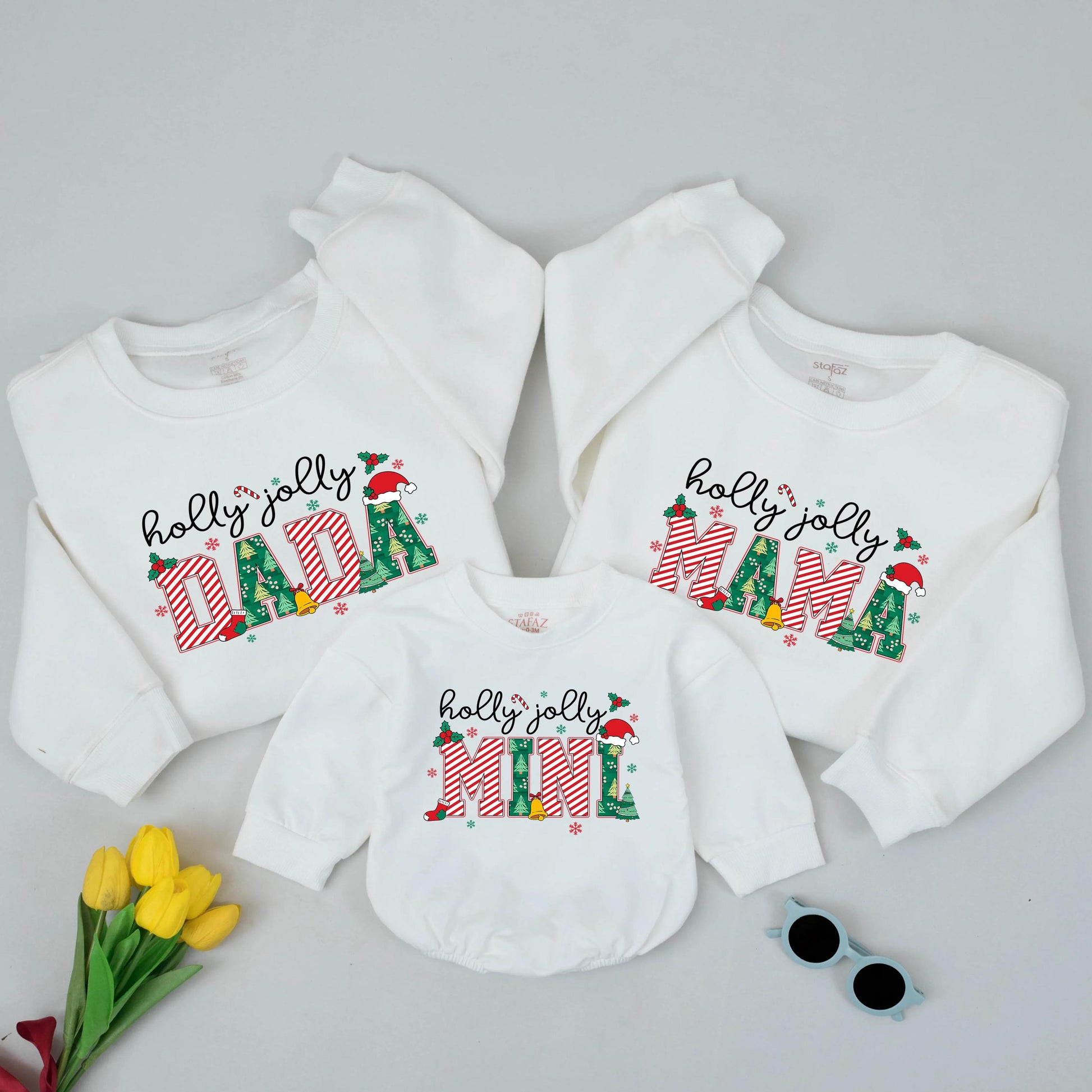 Holly Jolly Mama Dada Mini Matching Family Christmas Sweaters Festive Candy Cane & Tree Design Cozy Xmas Outfits