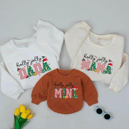 Holly Jolly Mama Dada Mini Matching Family Christmas Sweaters Festive Candy Cane & Tree Design Cozy Xmas Outfits