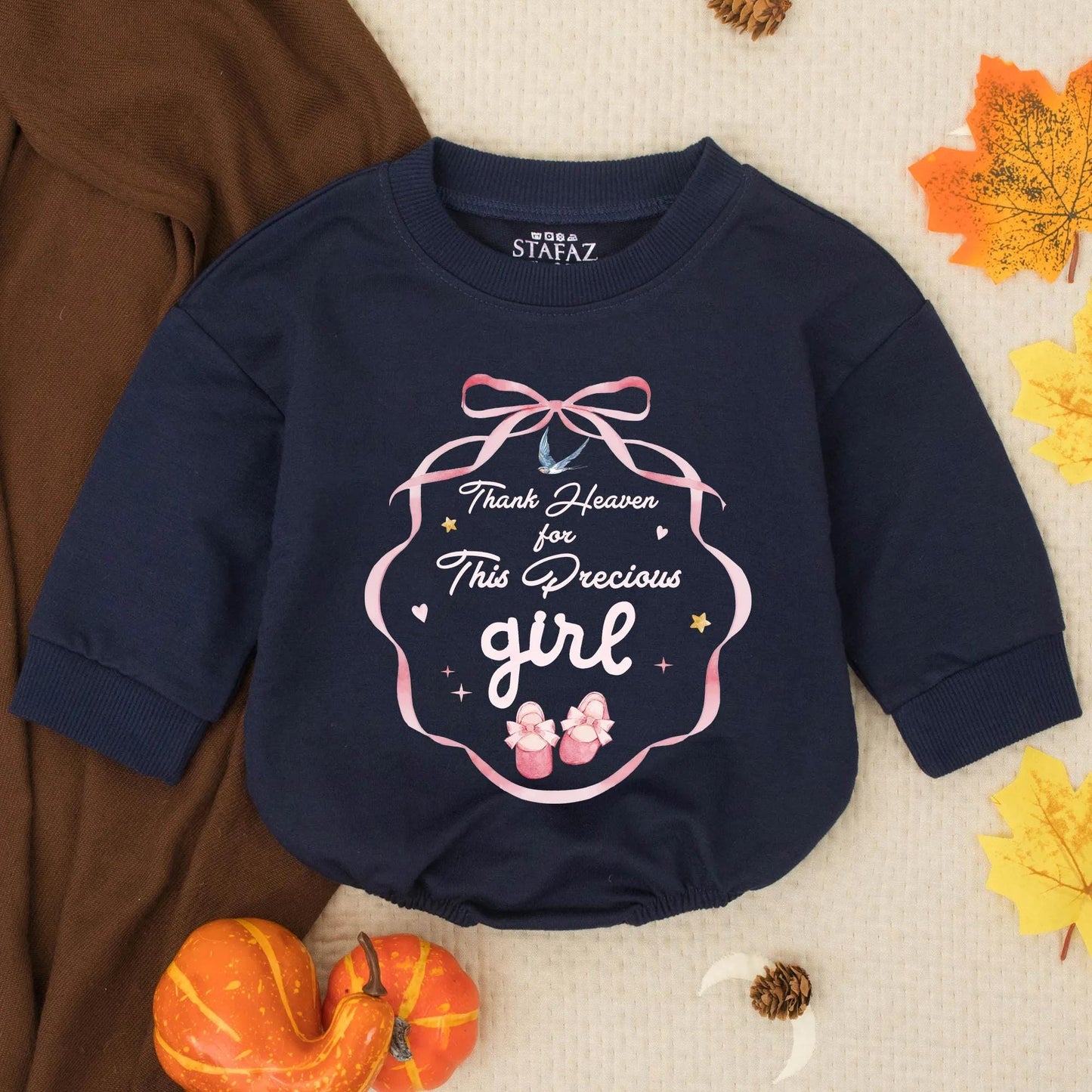 Thank Heaven for This Precious Girl Pink Bubble Romper Infant Toddler Outfit Religious Faith Baby Gift Bluebird Ballet Slippers