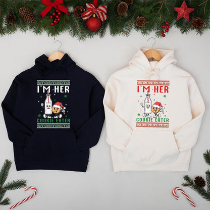 I'm Her Cookie Eater I'm His Milk Drinker Xmas Sweater Funny Matching Couple Holiday Shirts Festive Coordinating Festive Holiday Outfits for Couples Christmas Party Season