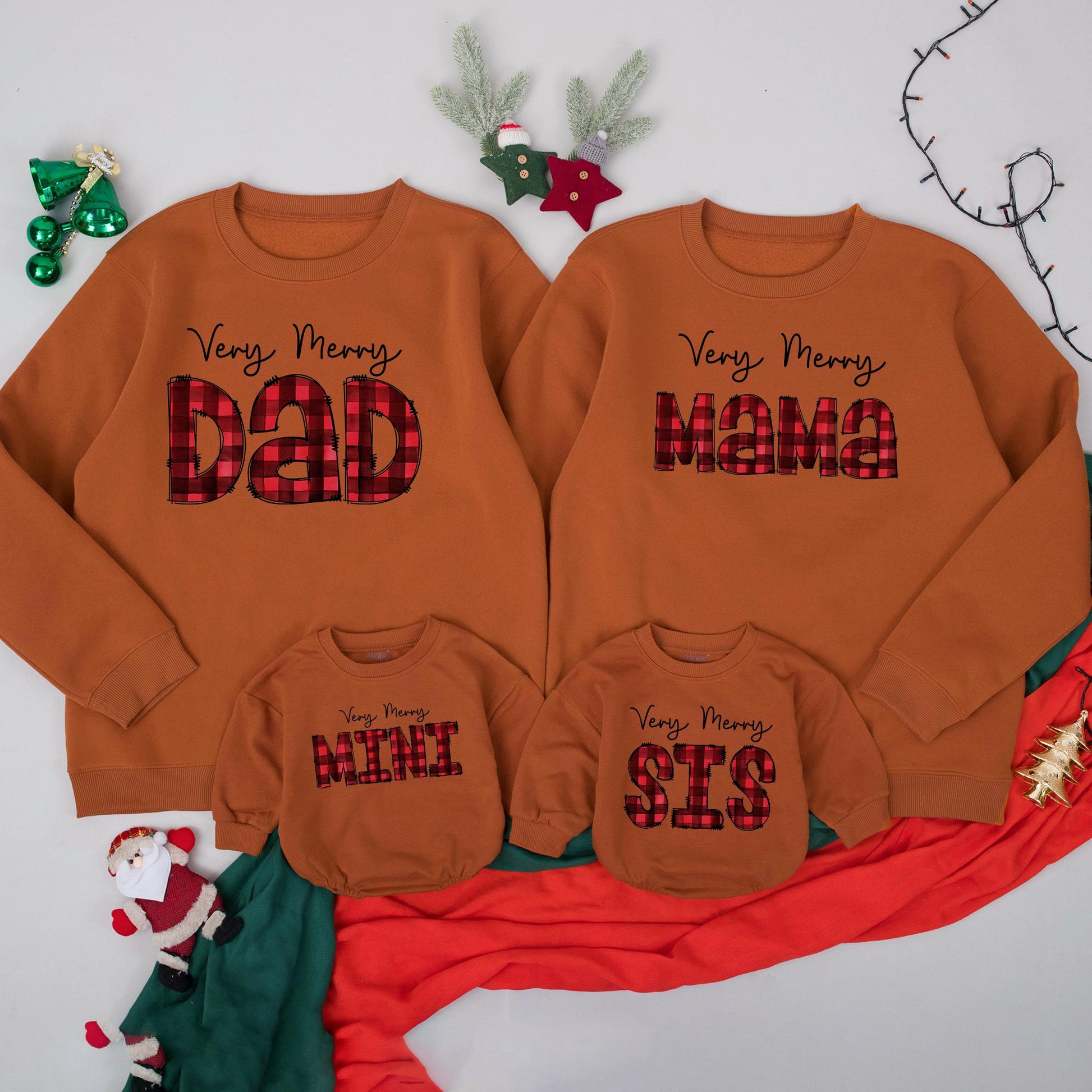 Matching Very Merry Family Christmas Sweatshirts: Buffalo Plaid Dad, Mama, Mini, Sis Cotton Gift