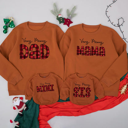 Matching Very Merry Family Christmas Sweatshirts: Buffalo Plaid Dad, Mama, Mini, Sis Cotton Gift