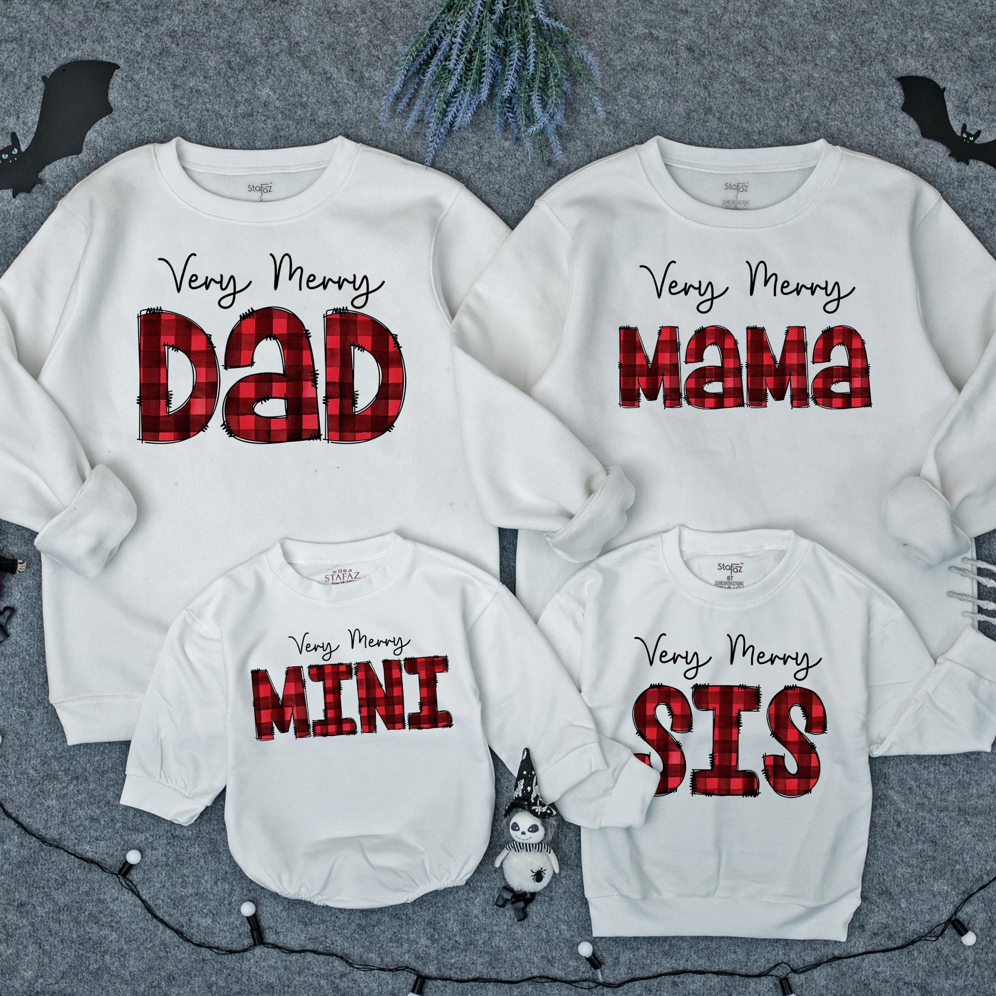 Matching Very Merry Family Christmas Sweatshirts: Buffalo Plaid Dad, Mama, Mini, Sis Cotton Gift