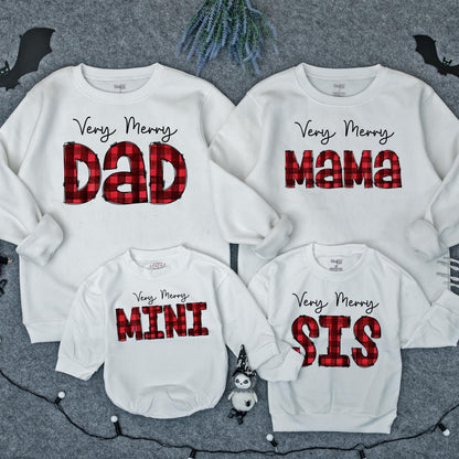 Matching Very Merry Family Christmas Sweatshirts: Buffalo Plaid Dad, Mama, Mini, Sis Cotton Gift