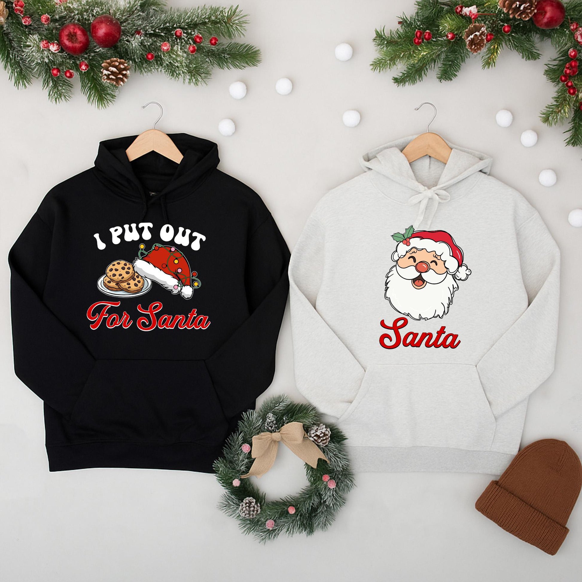 I Put Out For Santa Sweatshirt Cute Cookie & Santa Hat Christmas Couple Matching Family Holiday Gift For Her Fun Xmas Pajama Top
