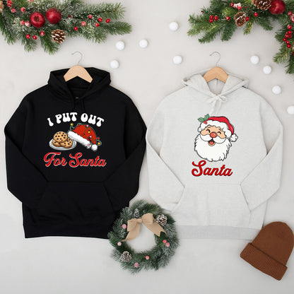 I Put Out For Santa Sweatshirt Cute Cookie & Santa Hat Christmas Couple Matching Family Holiday Gift For Her Fun Xmas Pajama Top