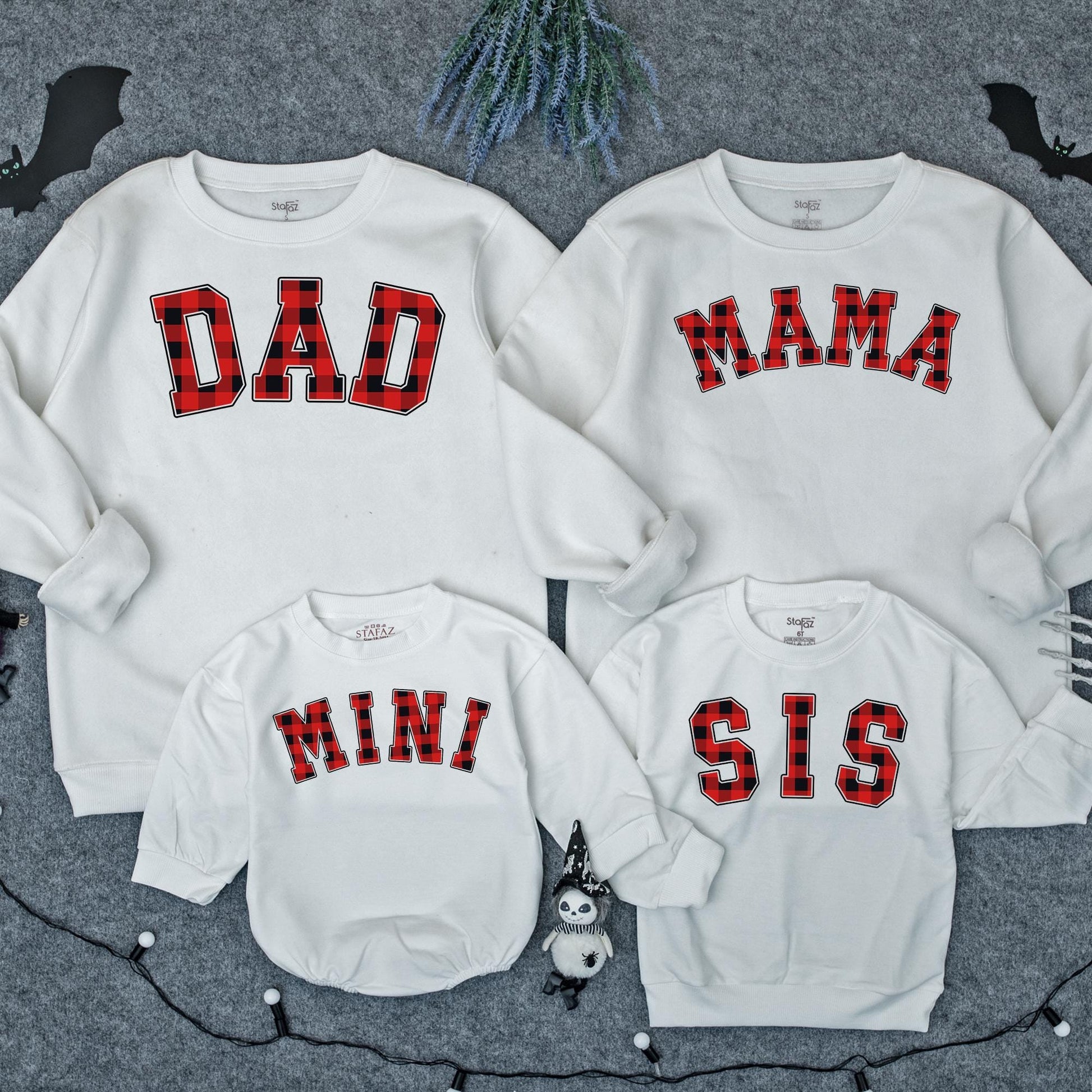 Custom Mama Dada Mini Sis Plaid Matching Family Sweatshirts Baby Romper Christmas Outfit