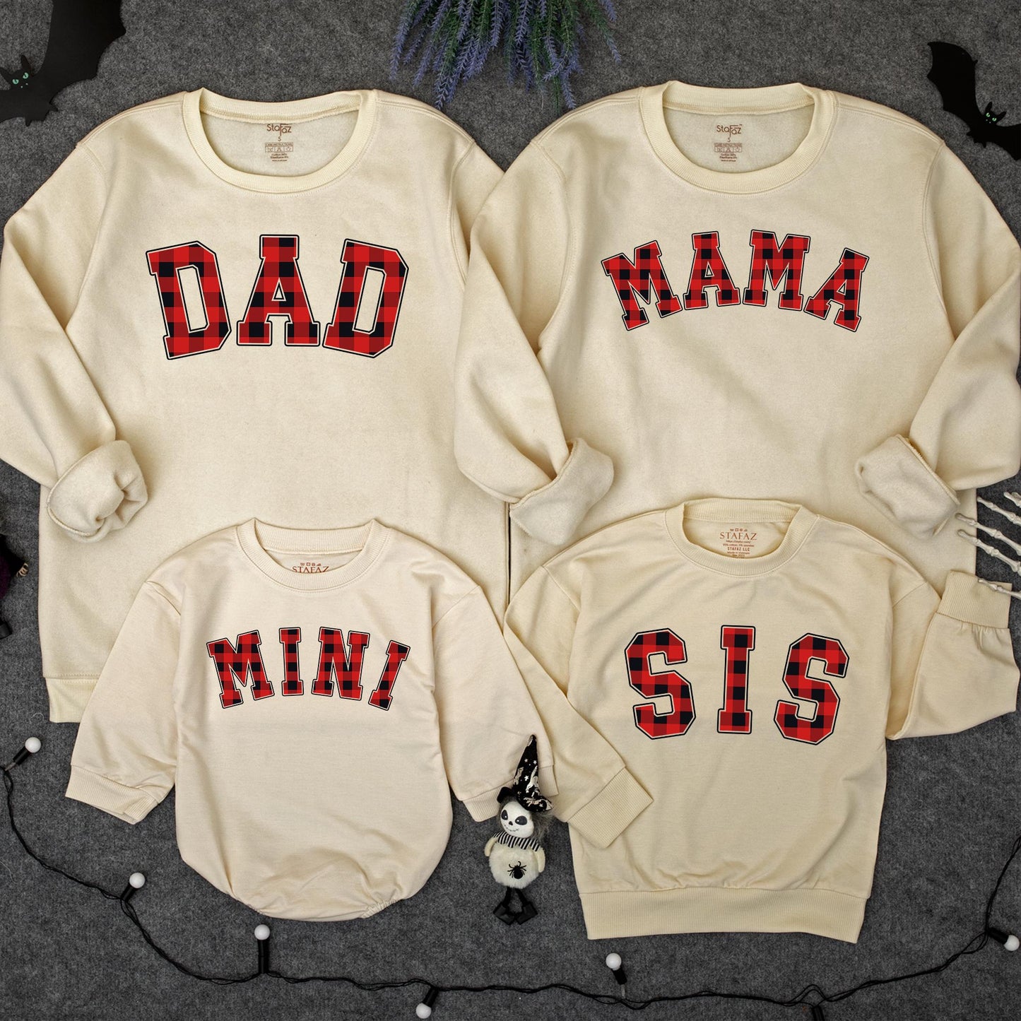 Custom Mama Dada Mini Sis Plaid Matching Family Sweatshirts Baby Romper Christmas Outfit