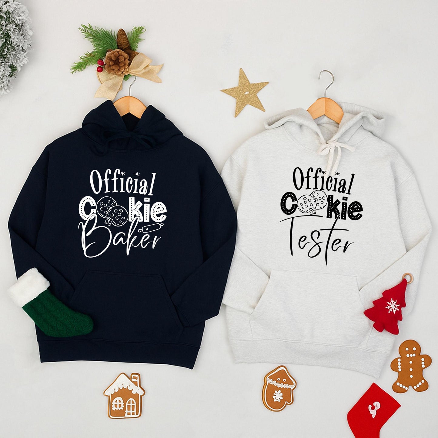 Matching Official Cookie Baker Tester Christmas Sweatshirt: Funny Xmas Holiday Sweater for Baking Team Couples, Cute Festive Holiday Cookie Matching Top