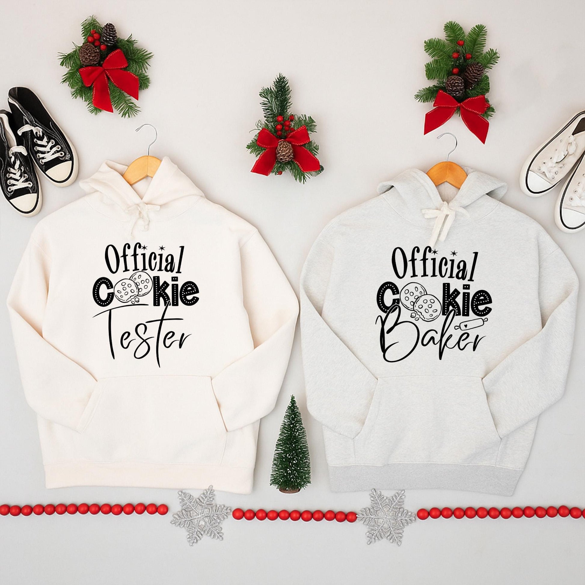 Matching Official Cookie Baker Tester Christmas Sweatshirt: Funny Xmas Holiday Sweater for Baking Team Couples, Cute Festive Holiday Cookie Matching Top