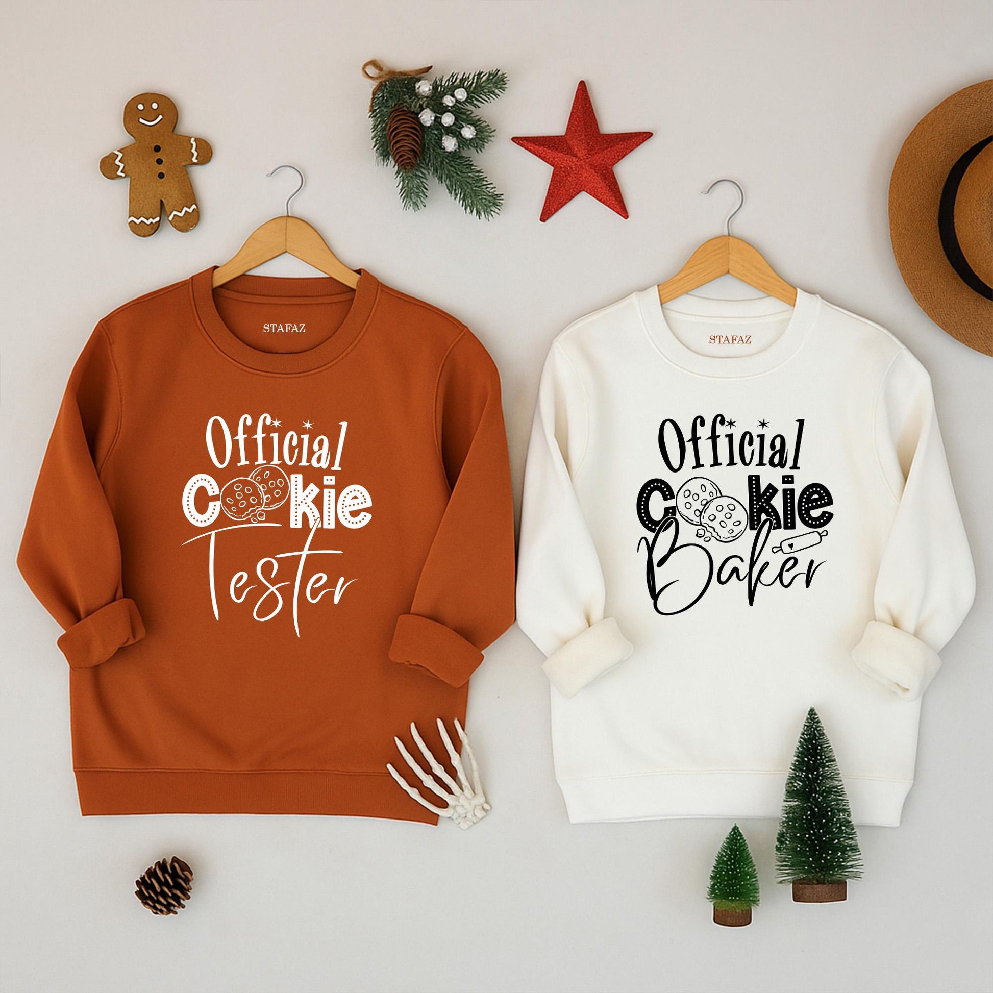 Matching Official Cookie Baker Tester Christmas Sweatshirt: Funny Xmas Holiday Sweater for Baking Team Couples, Cute Festive Holiday Cookie Matching Top
