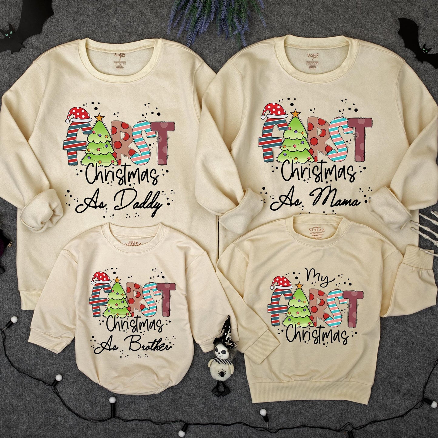Matching Family FIRST Christmas Sweatshirt Cotton Holiday Outfit "My First Christmas" Daddy Mama Brother