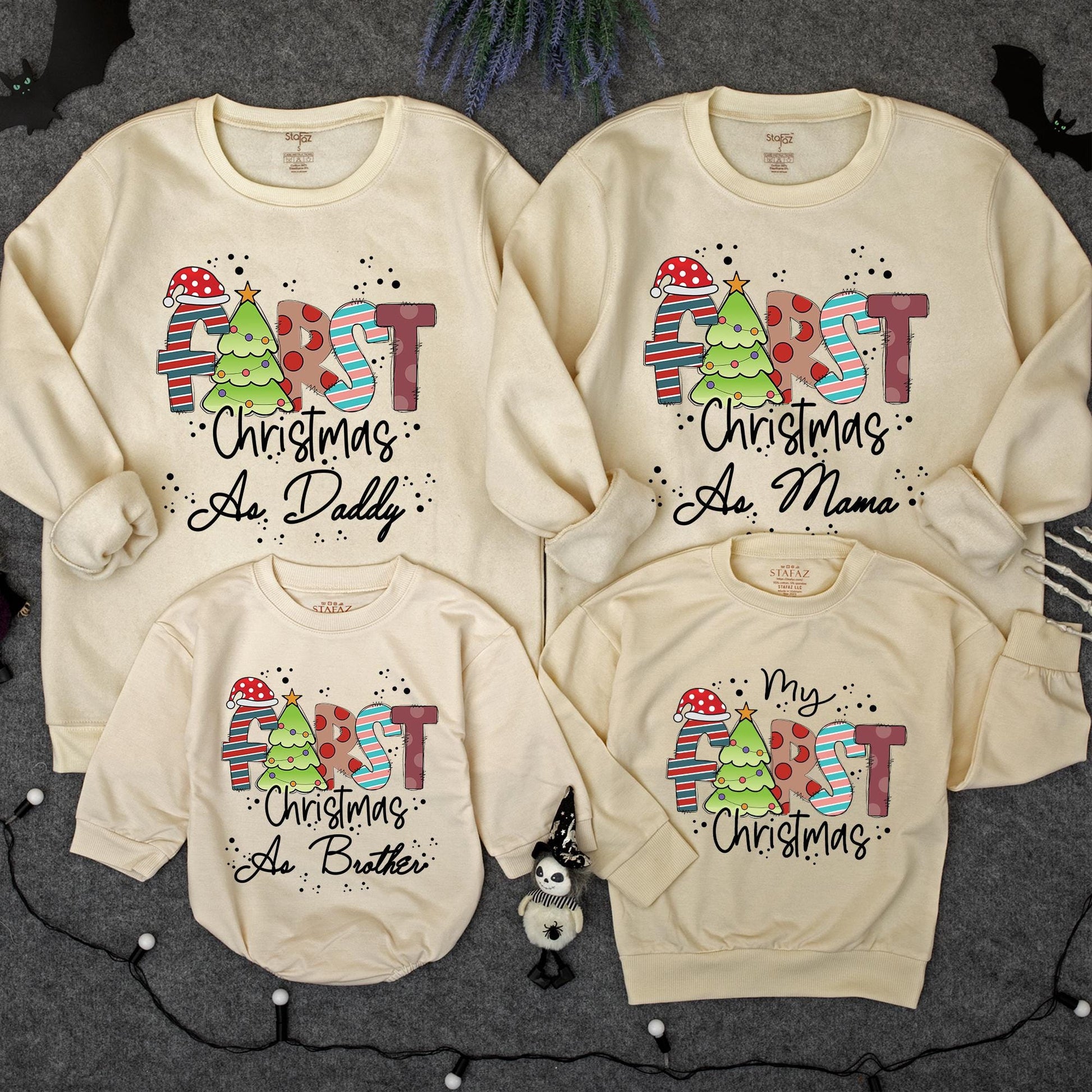 Matching Family FIRST Christmas Sweatshirt Cotton Holiday Outfit "My First Christmas" Daddy Mama Brother