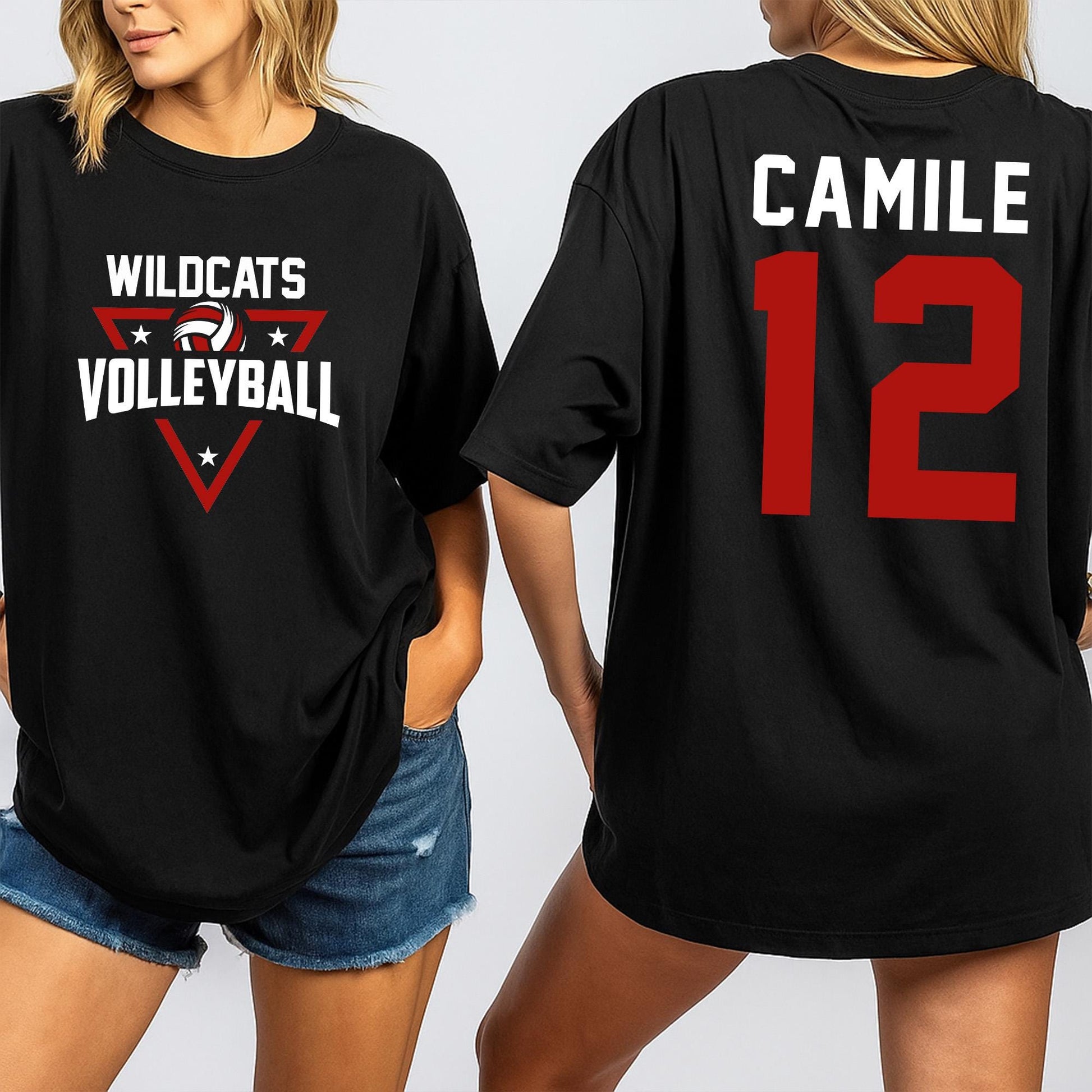 Custom Volleyball Team Name Number Shirt Volleyball Mom Game Day Gift High School Cheer T-Shirt
