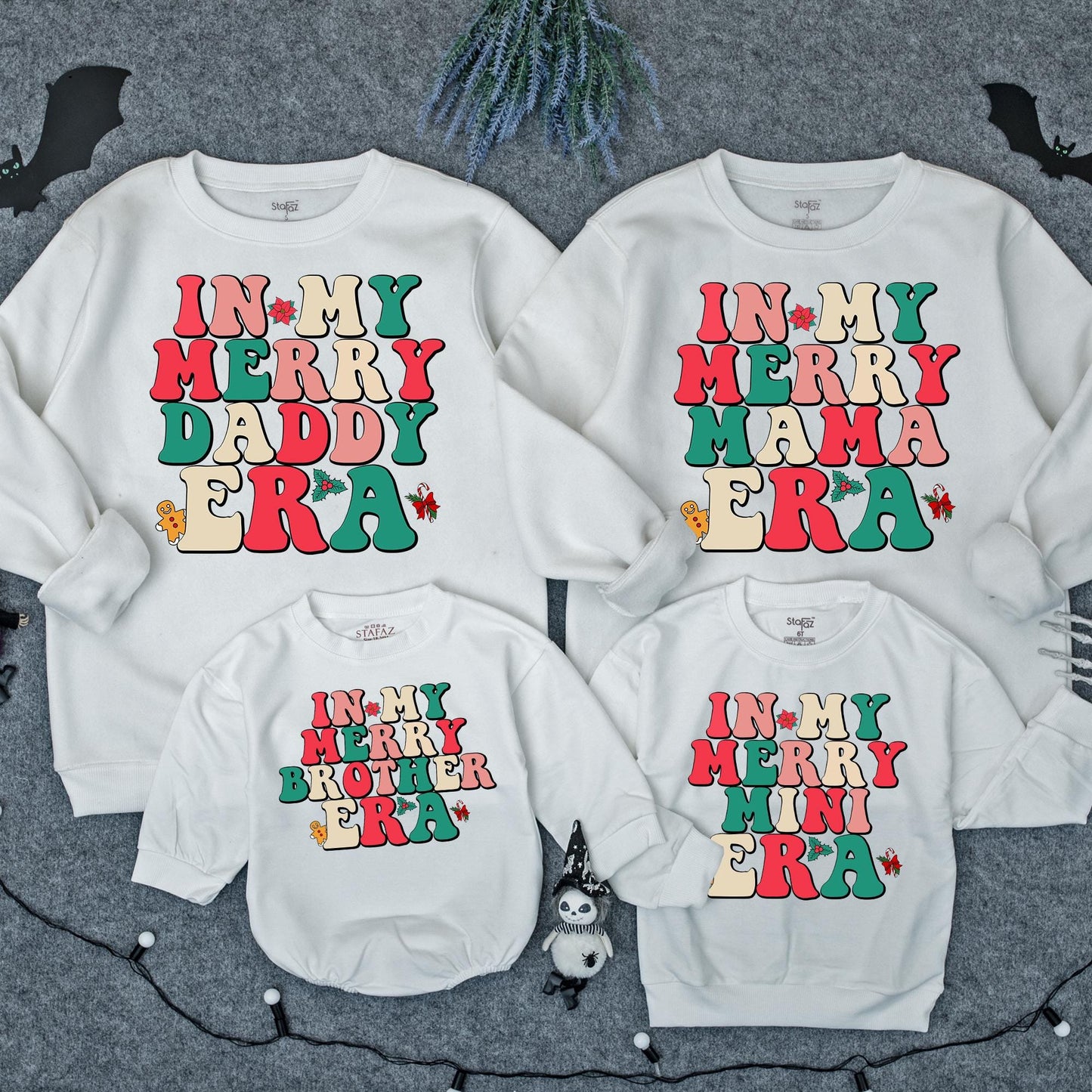 Retro Merry Christmas Sweatshirt for Mama and Mini Matching Family Outfits Vintage Christmas Vibes Red Green Pink Beige Custom Holiday Gift