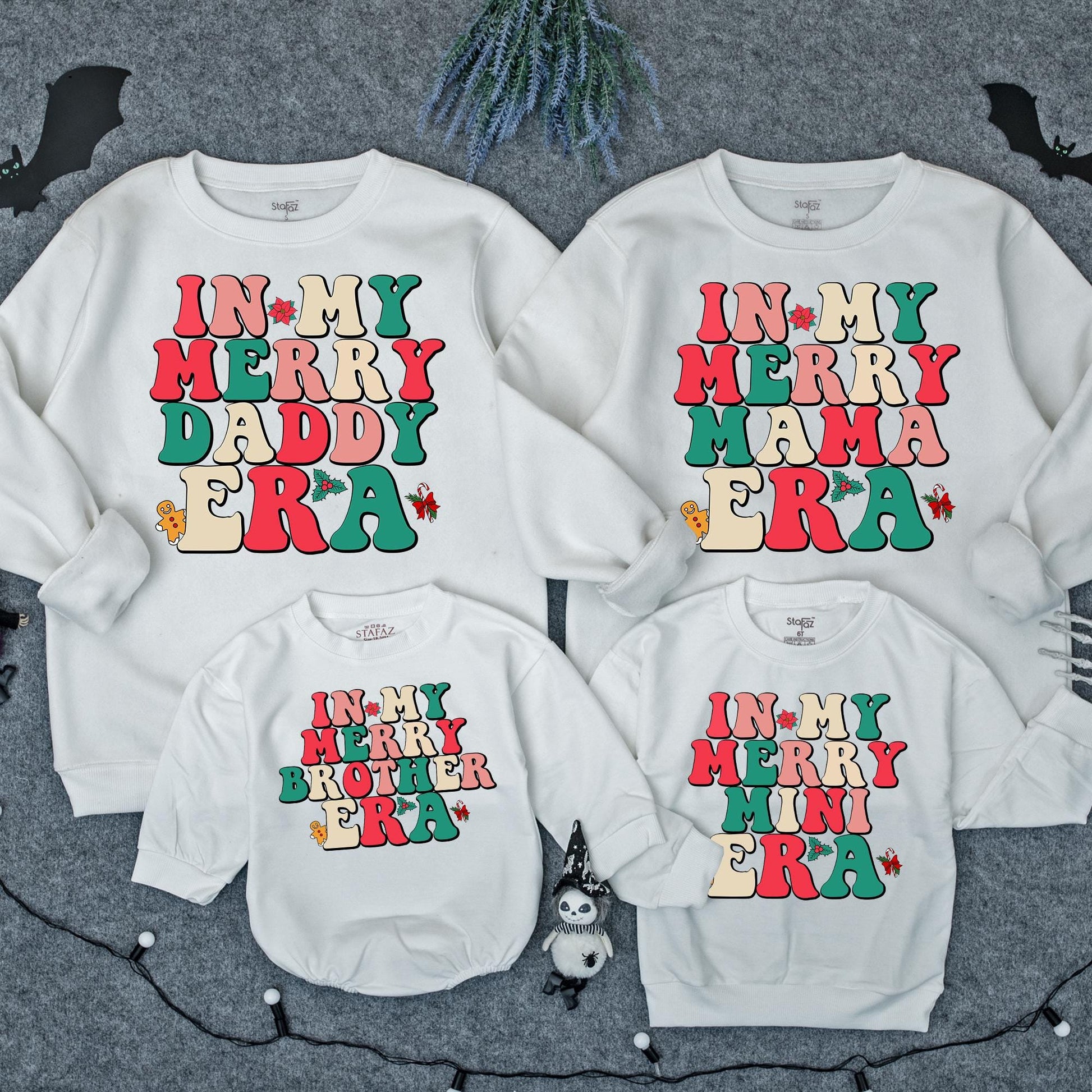 Retro Merry Christmas Sweatshirt for Mama and Mini Matching Family Outfits Vintage Christmas Vibes Red Green Pink Beige Custom Holiday Gift
