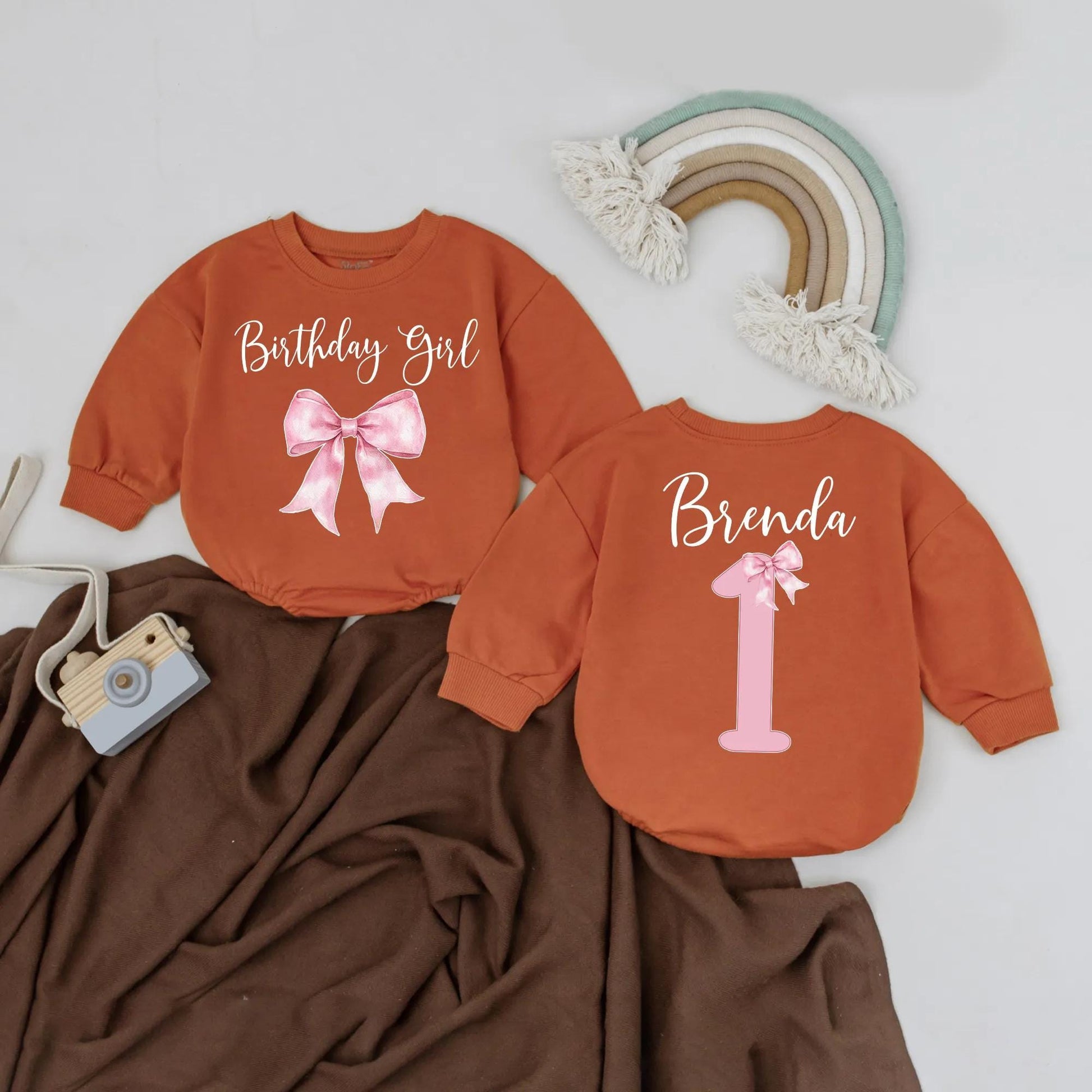Personalized Birthday Girl Romper Brenda 1st Birthday Outfit Retro Pink Bow Bubble Baby Girl Celebration Clothes