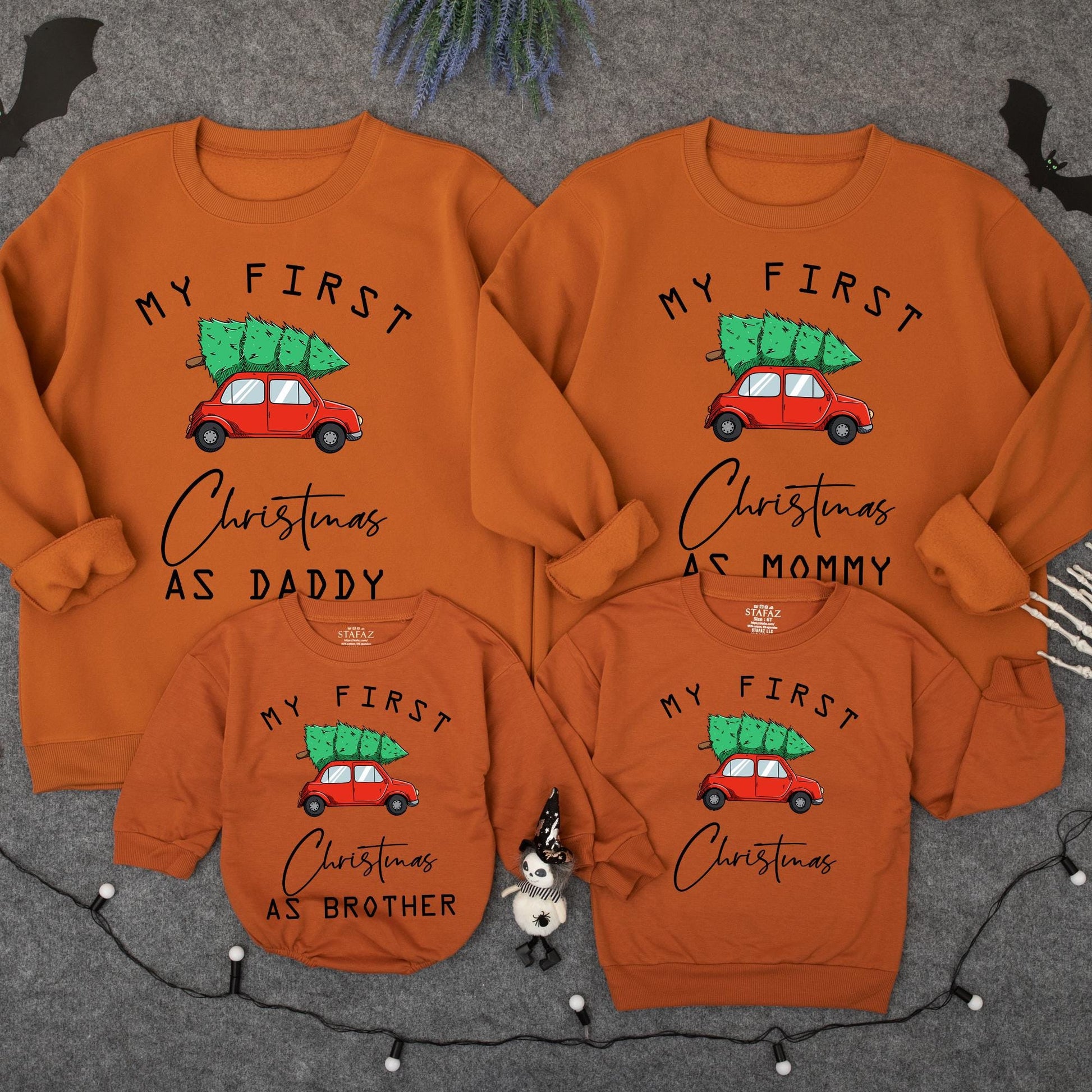 My First Christmas Baby Sweatshirt Cute Red Car Green Tree Family Holiday Outfit Toddler Infant Boy Girl Matching Tops Cozy Festive Gift