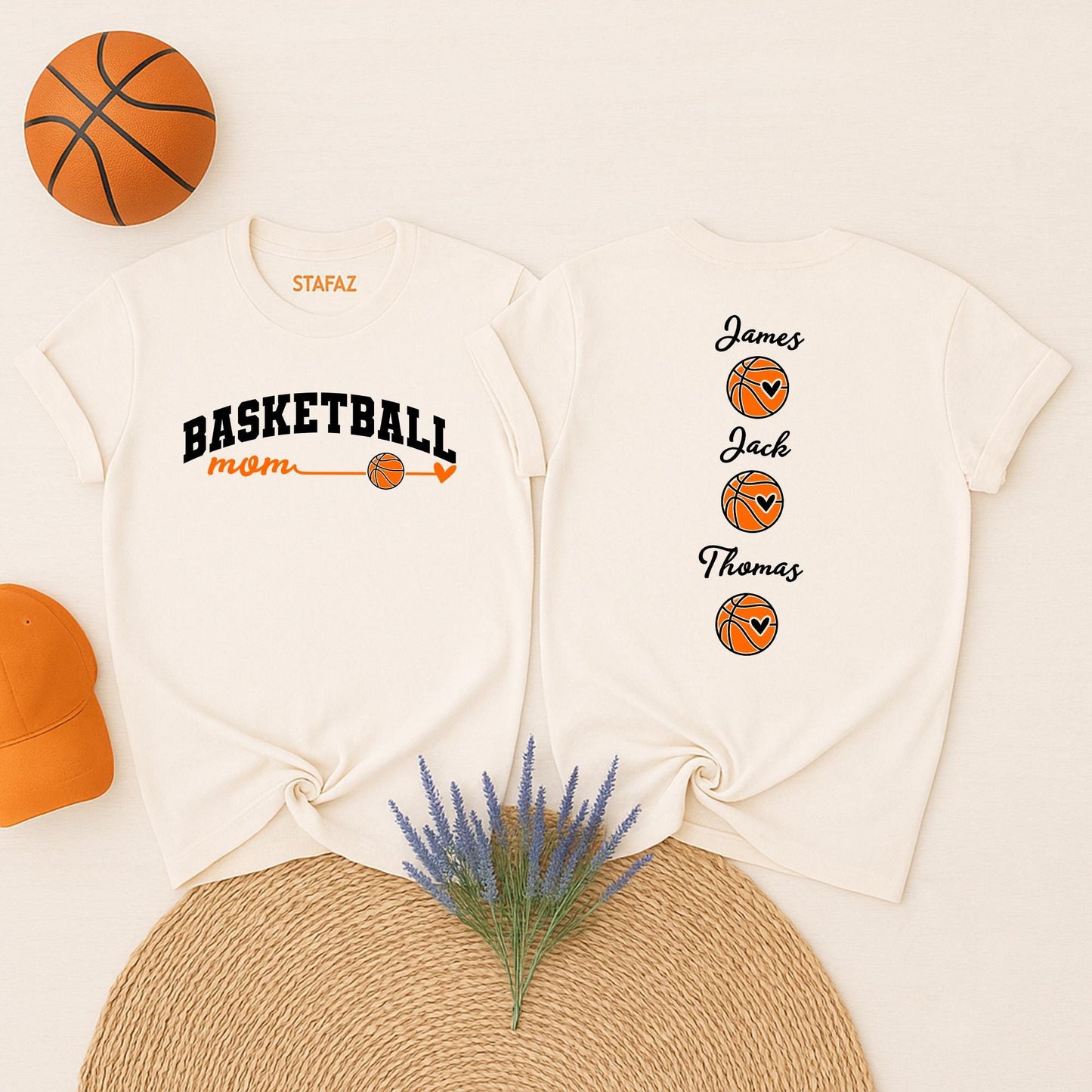 Custom Basketball Mom Shirt with Kids Names Game Day Personalized Tee Proud Mama Sporty Design