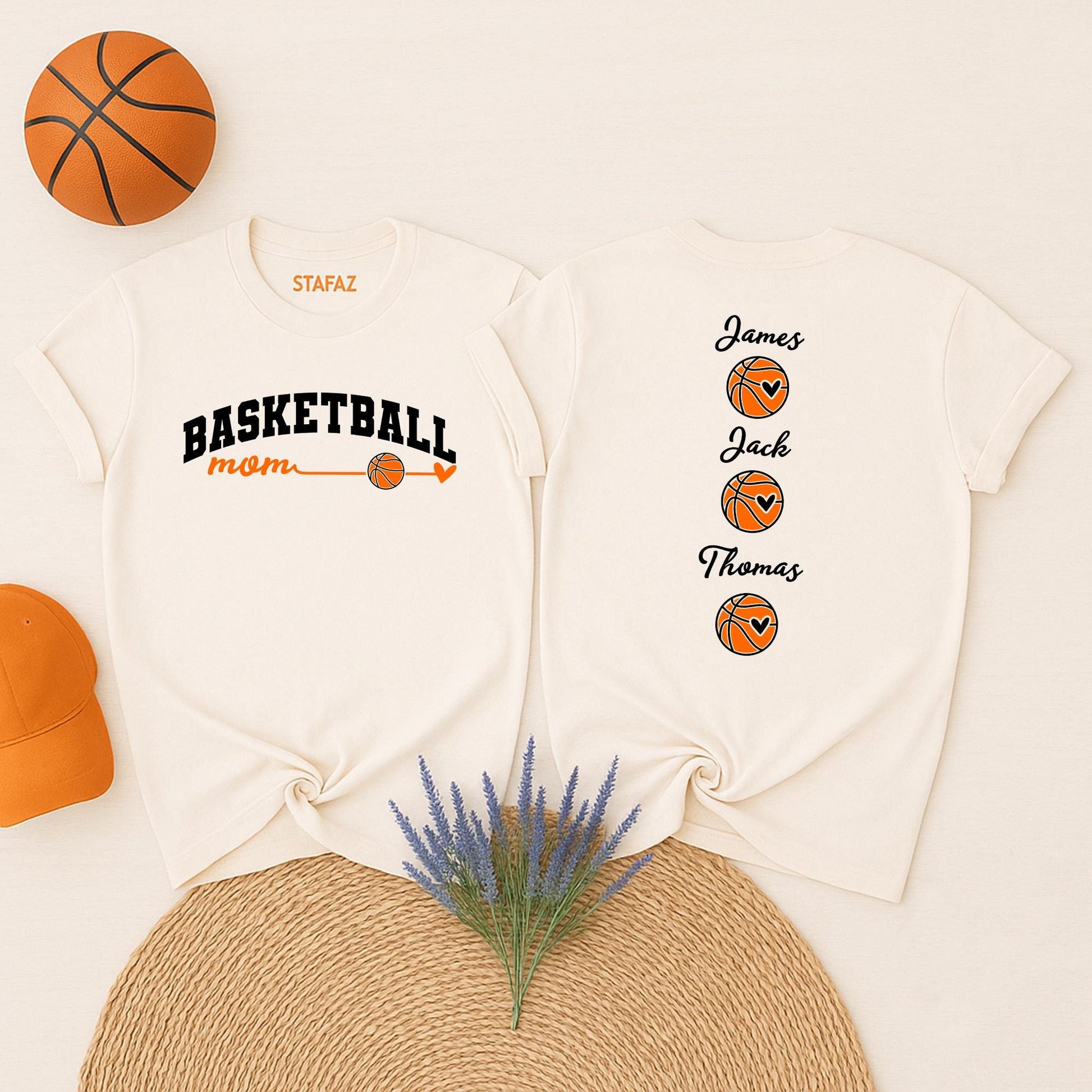Custom Basketball Mom Shirt with Kids Names Game Day Personalized Tee Proud Mama Sporty Design
