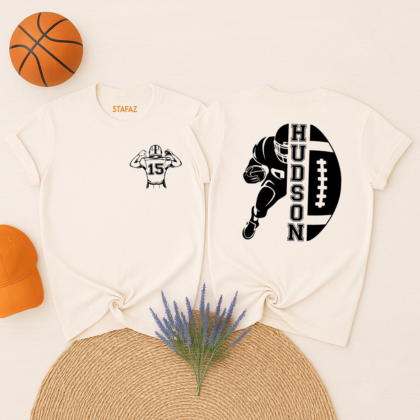 Custom Football Jersey Shirt with Number 15 & Player Graphic or HUDSON Football Tee | Sports Fan Gift