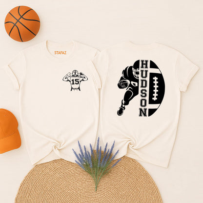 Custom Football Jersey Shirt with Number 15 & Player Graphic or HUDSON Football Tee | Sports Fan Gift