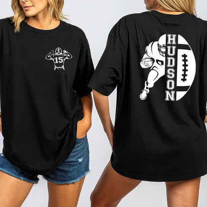 Custom Football Jersey Shirt with Number 15 & Player Graphic or HUDSON Football Tee | Sports Fan Gift