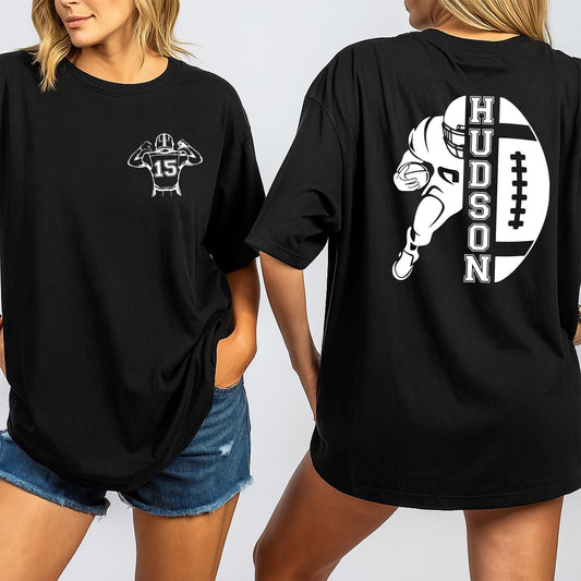 Custom Football Jersey Shirt with Number 15 & Player Graphic or HUDSON Football Tee | Sports Fan Gift