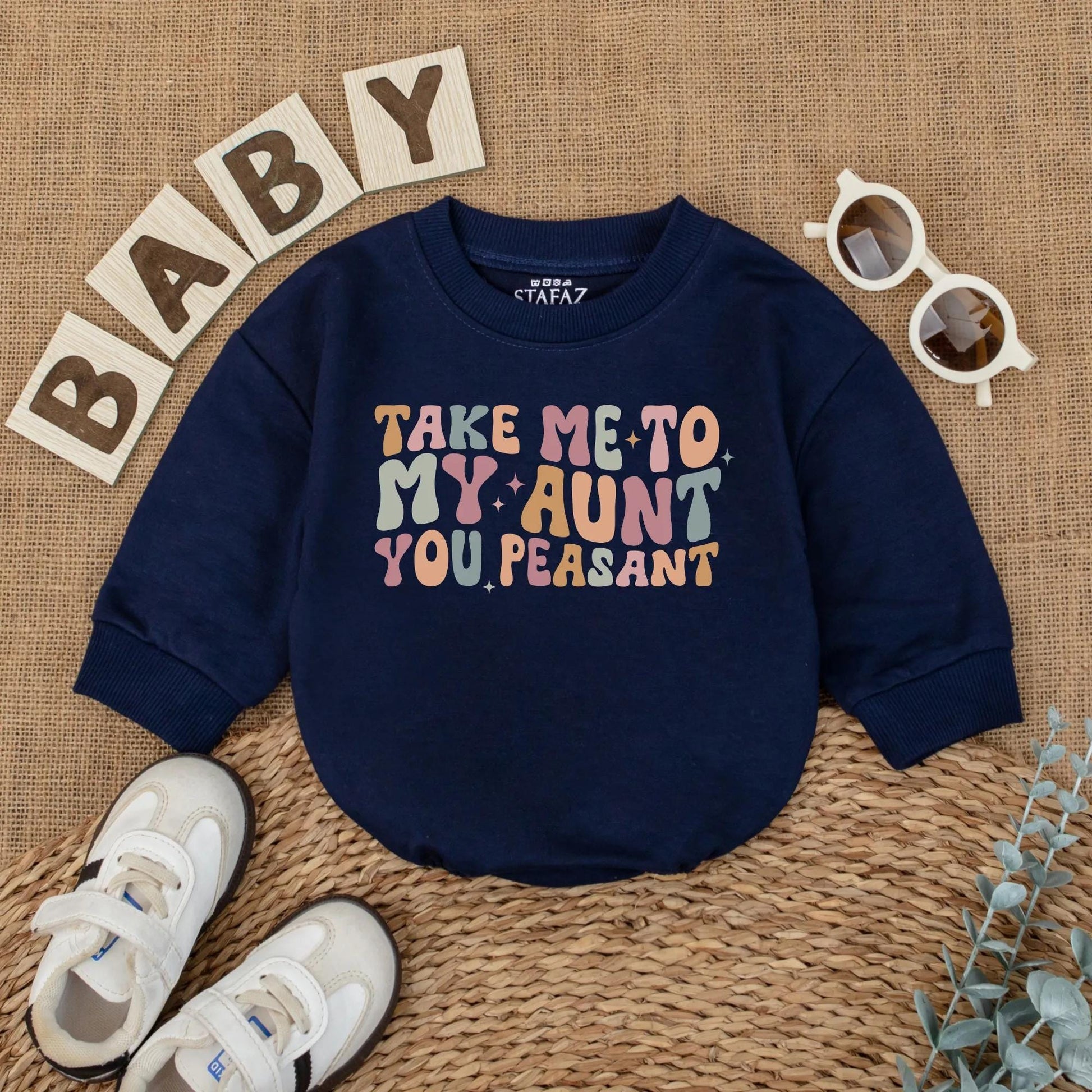 Take Me To My Aunt Romper, You Peasant Bodysuit, Retro Baby Outfit, Funny Auntie Gift, I Love My Aunt, Cute Baby Shower Gift, Pastel Star Design 139