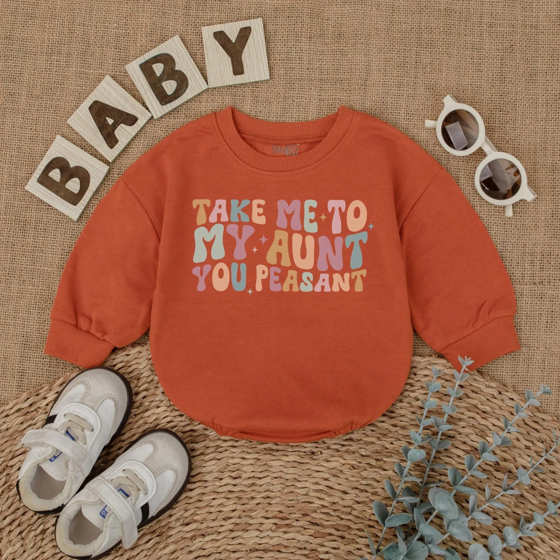 Take Me To My Aunt Romper, You Peasant Bodysuit, Retro Baby Outfit, Funny Auntie Gift, I Love My Aunt, Cute Baby Shower Gift, Pastel Star Design 139