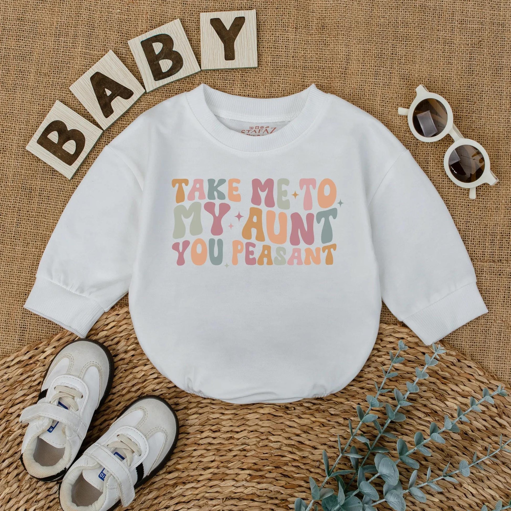 Take Me To My Aunt Romper, You Peasant Bodysuit, Retro Baby Outfit, Funny Auntie Gift, I Love My Aunt, Cute Baby Shower Gift, Pastel Star Design 139