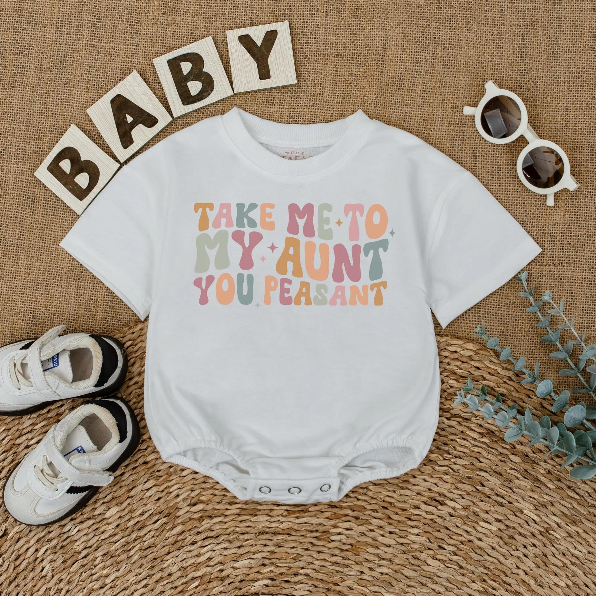 Take Me To My Aunt Romper, You Peasant Bodysuit, Retro Baby Outfit, Funny Auntie Gift, I Love My Aunt, Cute Baby Shower Gift, Pastel Star Design 139