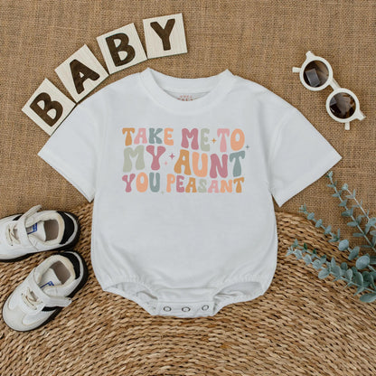 Take Me To My Aunt Romper, You Peasant Bodysuit, Retro Baby Outfit, Funny Auntie Gift, I Love My Aunt, Cute Baby Shower Gift, Pastel Star Design 139