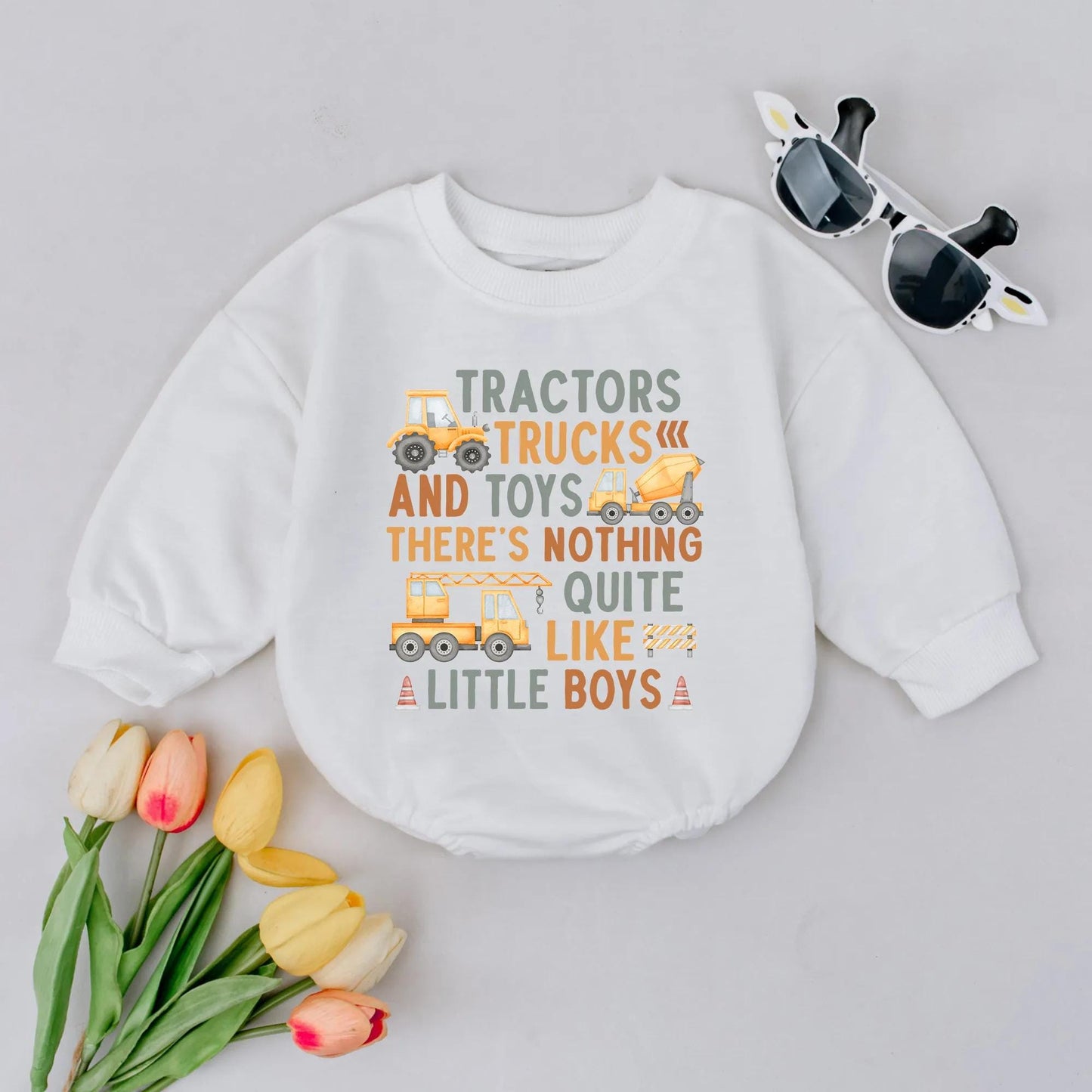 Construction Truck Bodysuit Baby Boy Clothes with Tractor Design, Tractors, Trucks & Toys Outfit, Construction Birthday Gift Infant Toddler