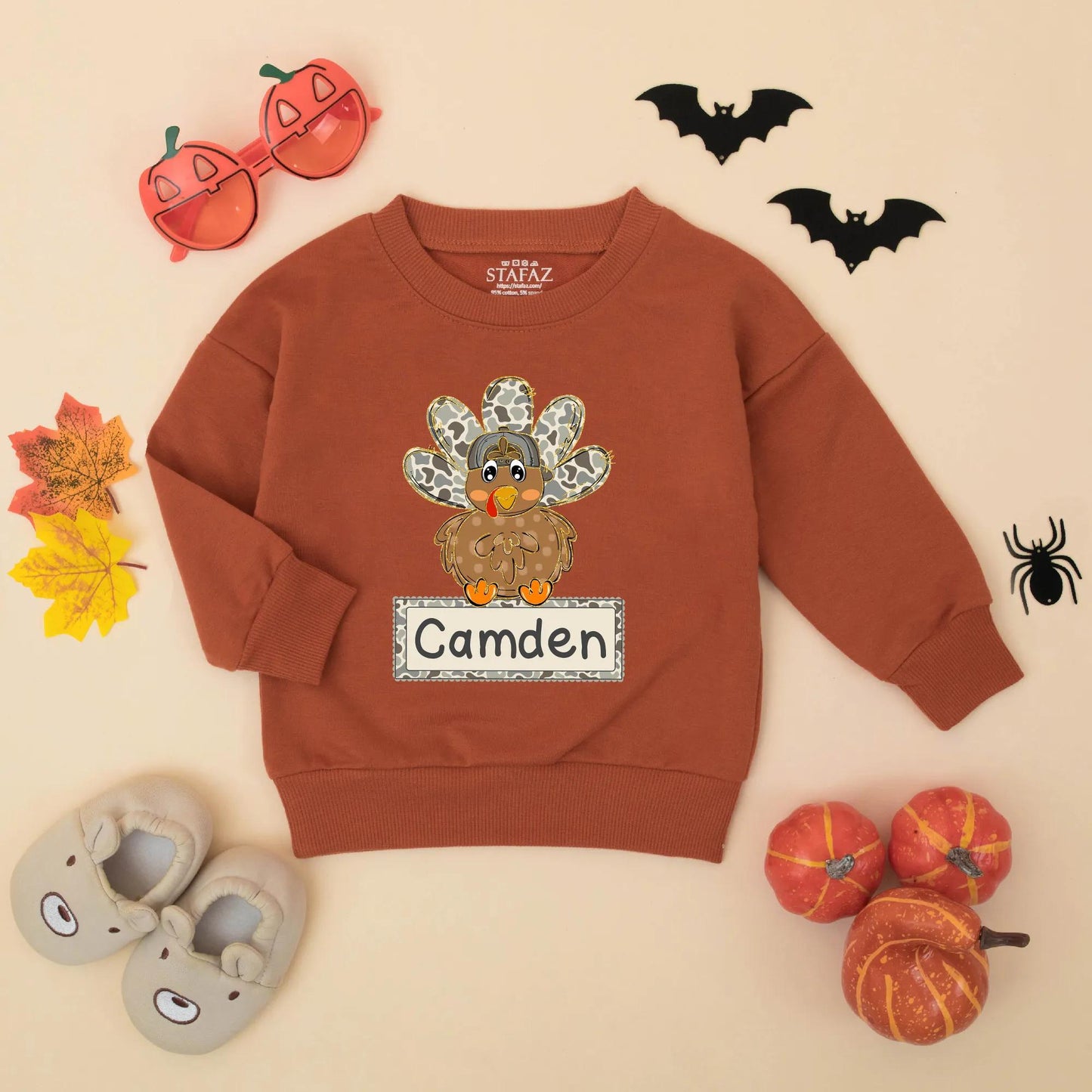 Camo Turkey Matching Sweatshirt Romper Thanksgiving Outfit, Personalized Fall Baby Clothes, First Thanksgiving Gift Boy or Girl, Cute Thanksgiving Outfit 