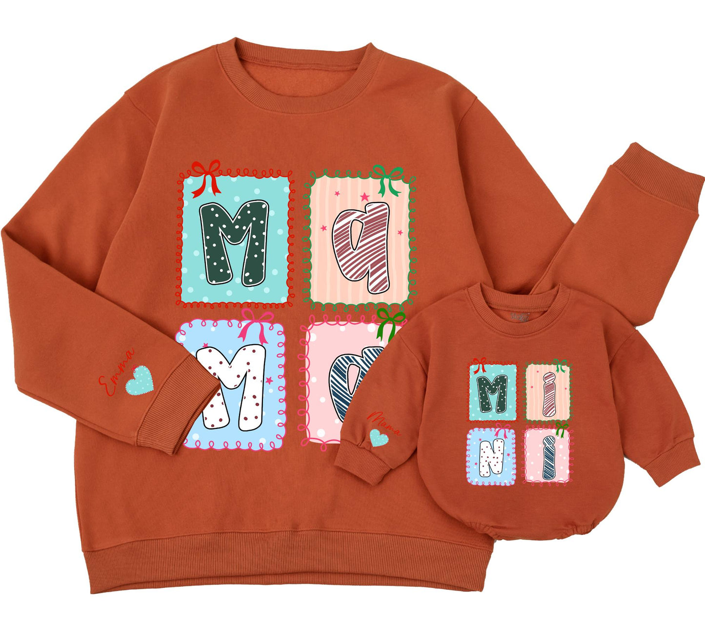 Personalized Mama and Mini Sweatshirt Whimsical Hand-Drawn Design Matching Family Outfit Baby Girl Kid Gift Christmas Holiday Cozy Comfort