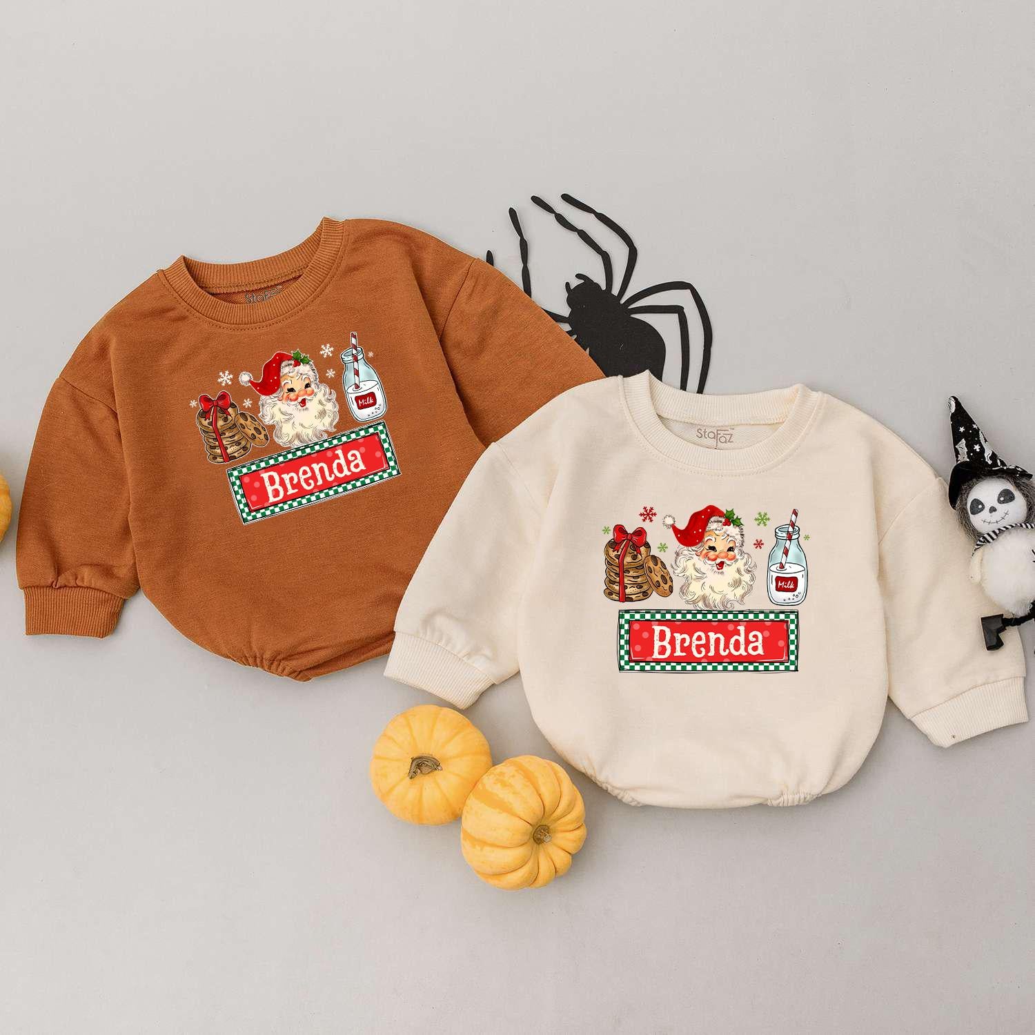Custom Name Sibling Matching Retro Santa Baby Bodysuit for Kids Vintage Christmas Holiday Outfit Boys Girls Soft Cotton Tee