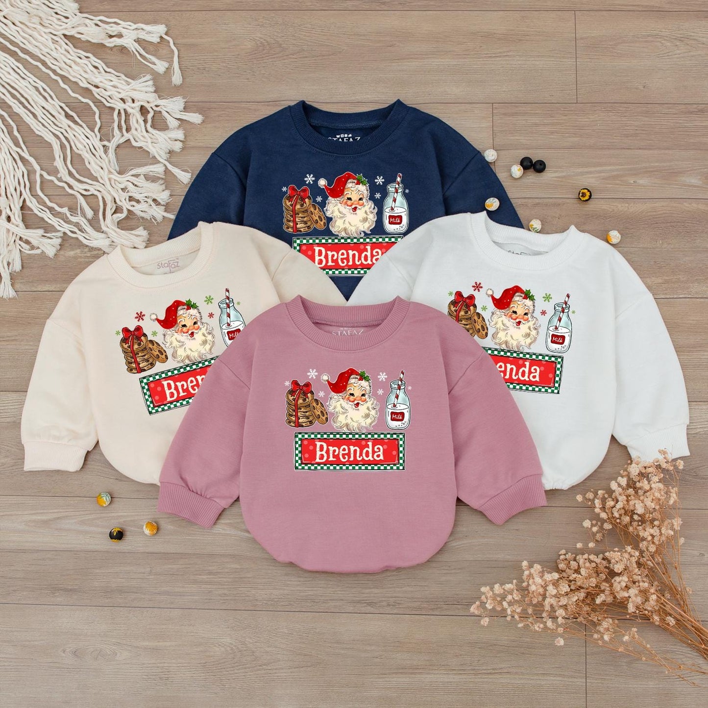 Custom Name Sibling Matching Retro Santa Baby Bodysuit for Kids Vintage Christmas Holiday Outfit Boys Girls Soft Cotton Tee